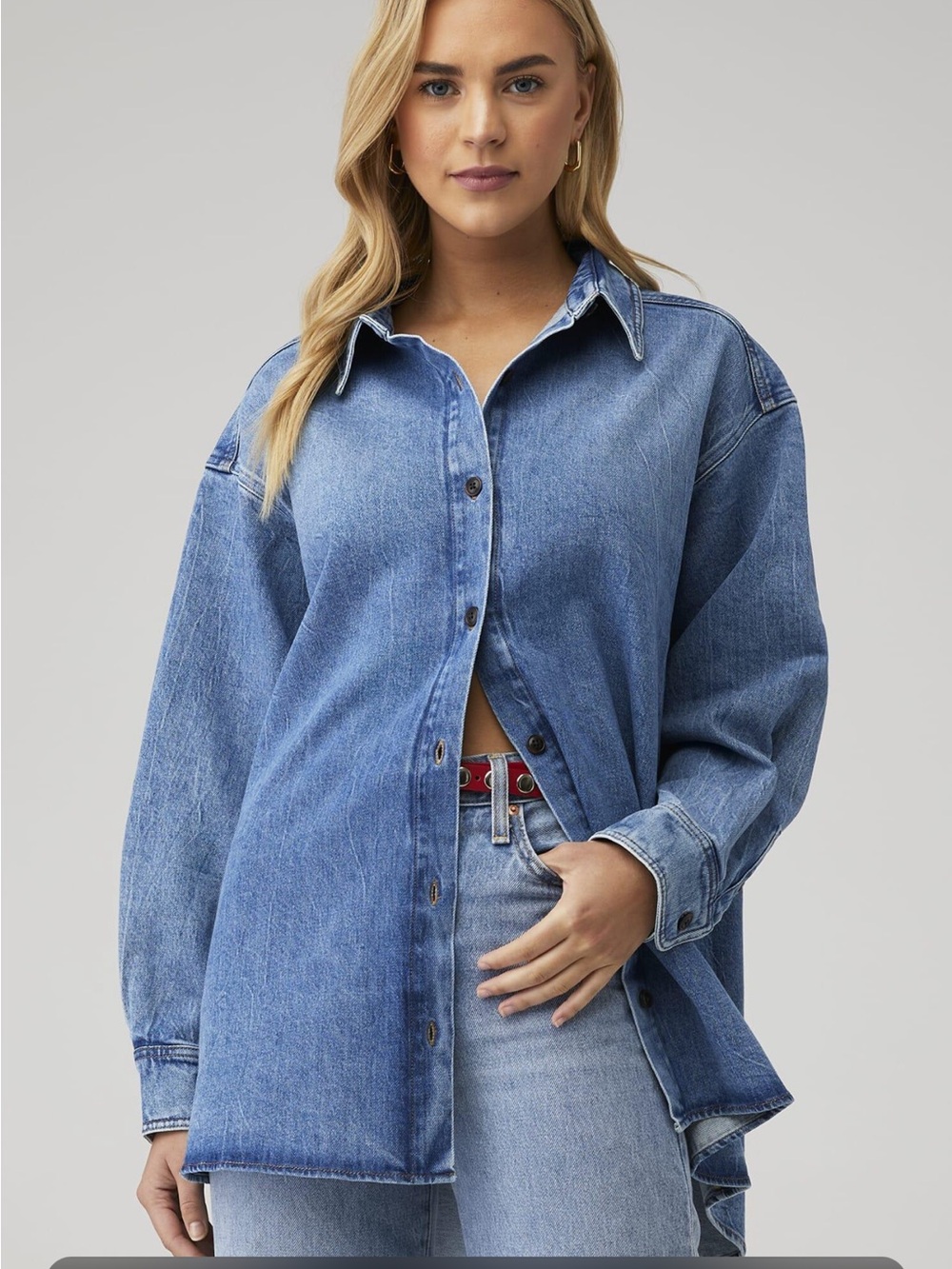 Good American Blue Denim Button-Front Jean Jacket